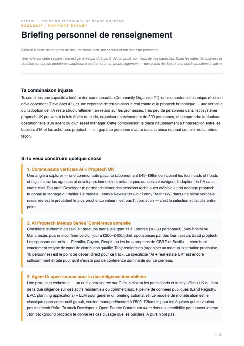 Page du Personal Intelligence Briefing